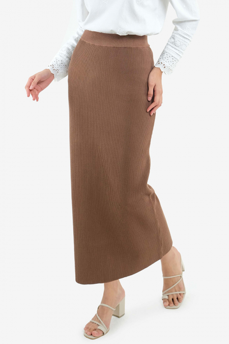 Brynlee Ribbed Pencil Skirt - Deep Taupe