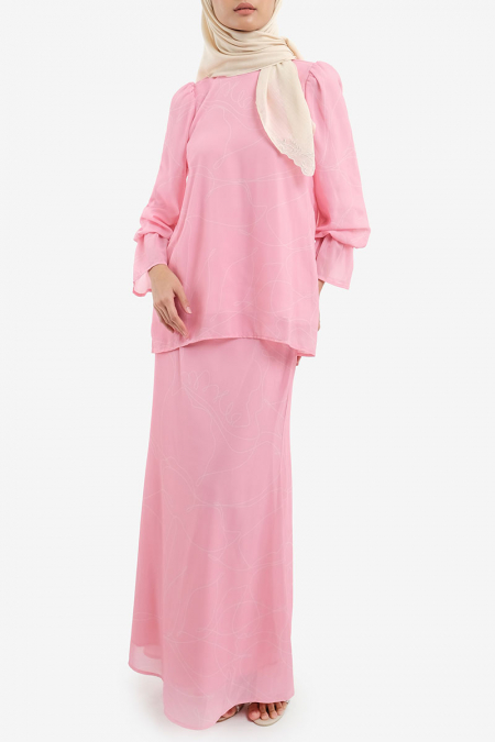 Cinta Blouse & Skirt - Pink Abstract Line