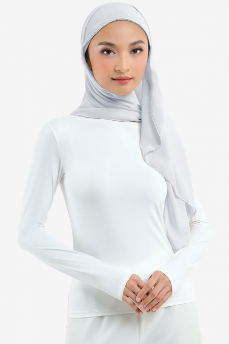 Aisyah Scallop Headscarf - Light Grey