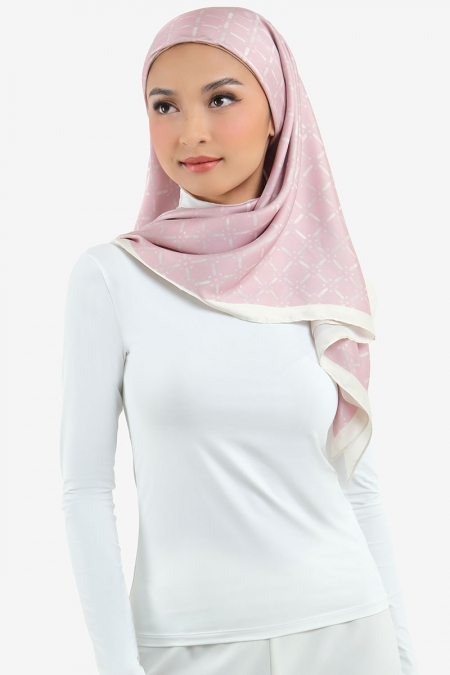 Khaizura Square Printed Headscarf - Pink/Beige Print