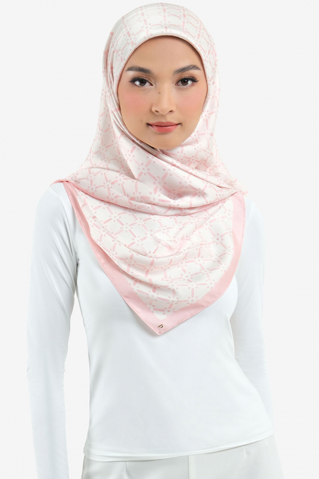 Khaizura Square Printed Headscarf - Cream/Blush Print