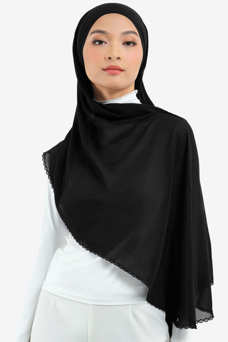 Aisyah Scallop Headscarf - Black