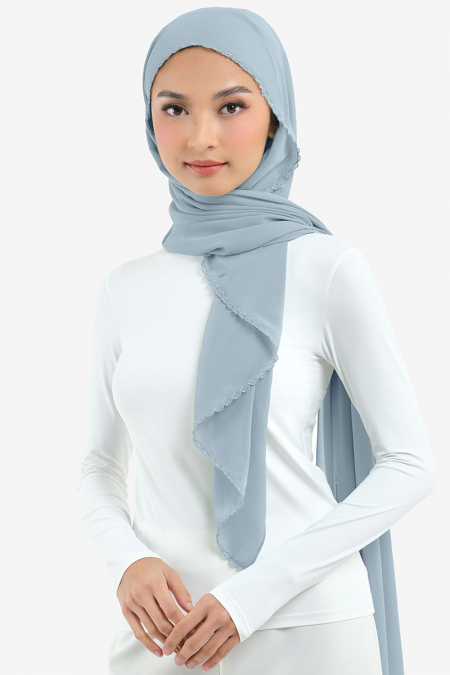 Aisyah Scallop Headscarf - Blue Fog