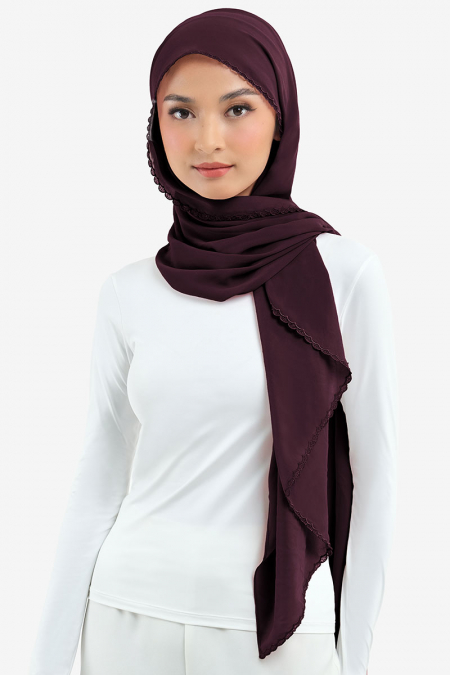 Aisyah Scallop Headscarf - Deep Plum