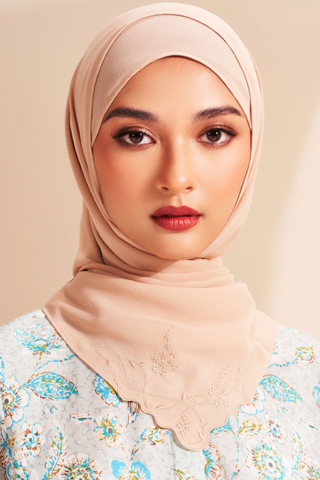 Fauziah Rectangle Chiffon Headscarf - Beige