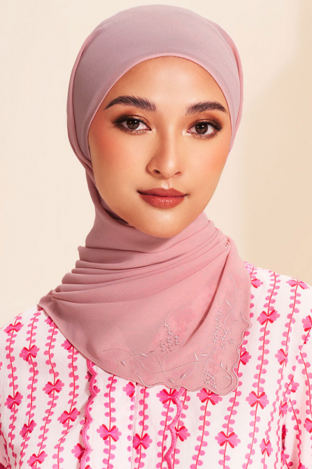 Fauziah Rectangle Chiffon Headscarf - Brown Rose