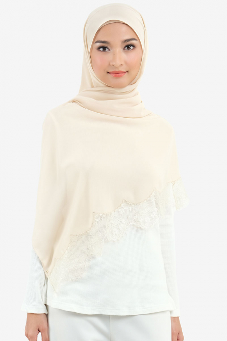 Farhana Lace Embroidered Headscarf - Oat Milk