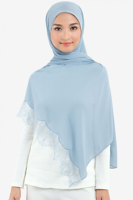 Farhana Lace Embroidered Headscarf - Blue Bell