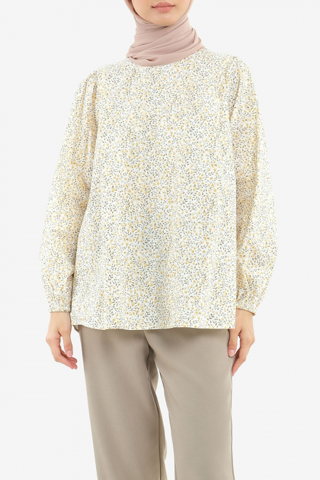 Linayah Flared Blouse - Cream/Yellow Flower