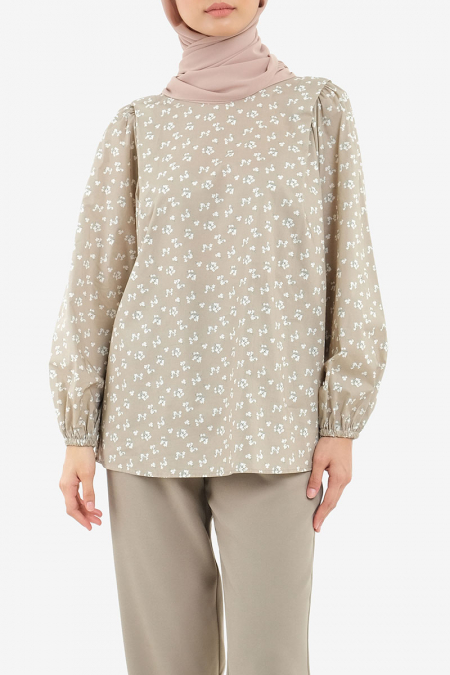 Linayah Flared Blouse - Taupe Floral