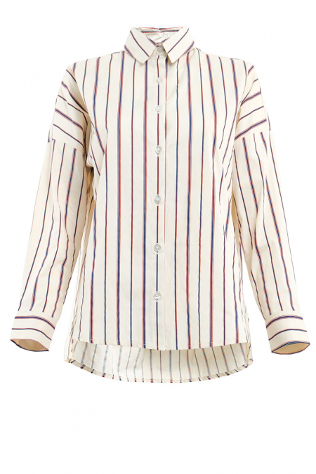 Lilyanne Front Button Shirt - Sand/Navy Stripes