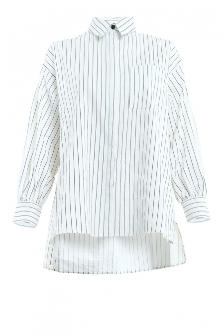 Makena Front Button Shirt - White/Black Stripes