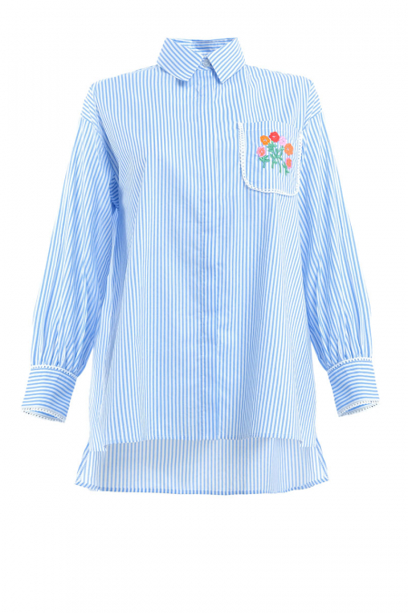 Quetzali Front Button Shirt - Light Blue/White Stripes