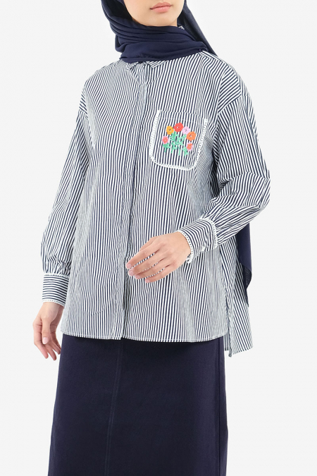 Quetzali Front Button Shirt - Midnight/White Stripes
