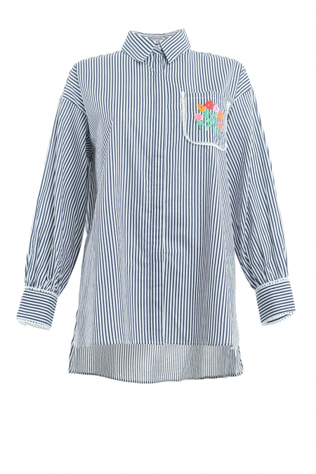 Quetzali Front Button Shirt - Midnight/White Stripes