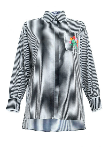 Quetzali Front Button Shirt - Black/White Stripes