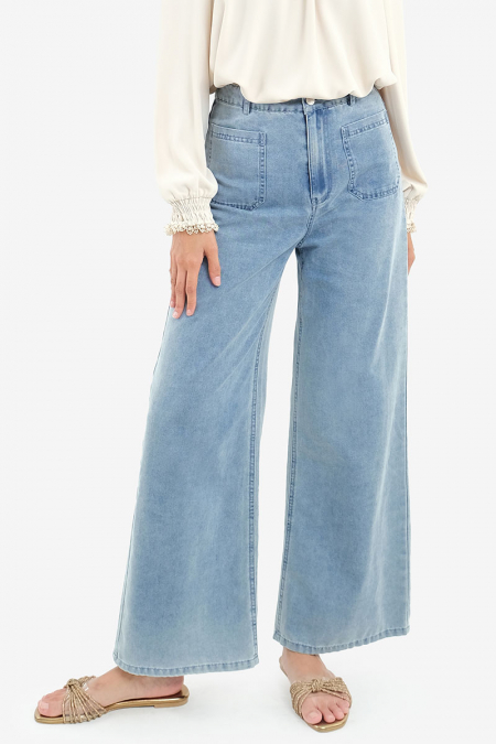 PRE-ORDER COTTON Naveya Wide Legged Pants - Light Wash