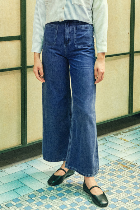 COTTON Naveya Wide Legged Pants - Denim Wash