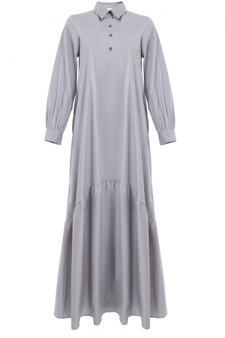 Zeva Gathered Hem Dress - Fossil Grey