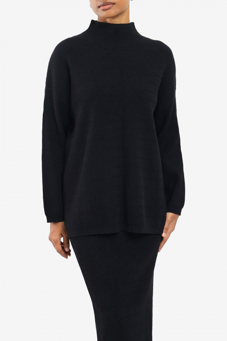 Triya Knitted High Neck Blouse - Black