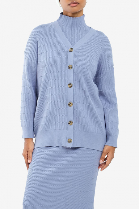 Vanya Knitted Front Button Cardigan - Lake Blue