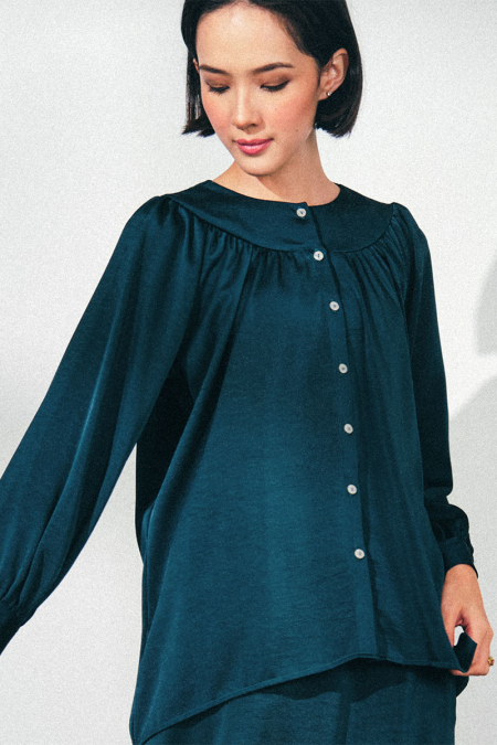 Xuela Front Button Blouse - Deep Emerald