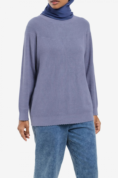 Mahsuri Round Neck Sweater - Steel Blue