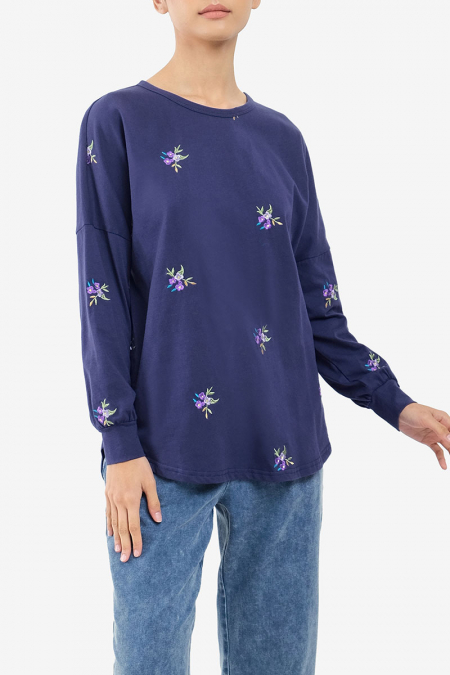 Kirsi Drop Shoulder Sweater 2.0 - Navy Flower