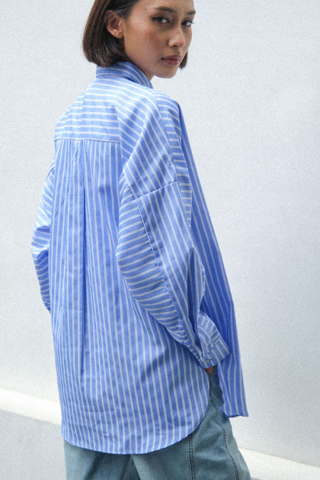 Xafifa Front Button Shirt  - Blue Stripe