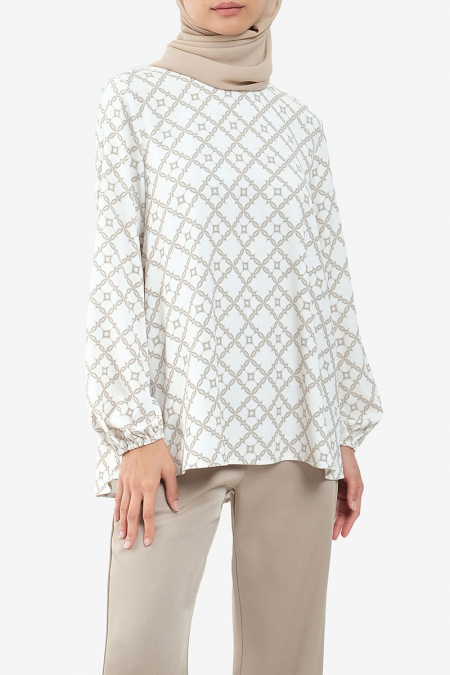 Estella Flared Blouse - Cream/Sage Print