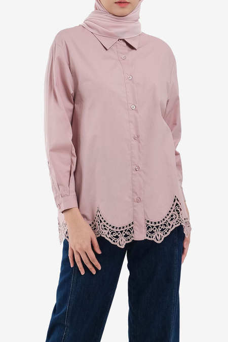 Karlisha Front Button Shirt - Dusty Pink