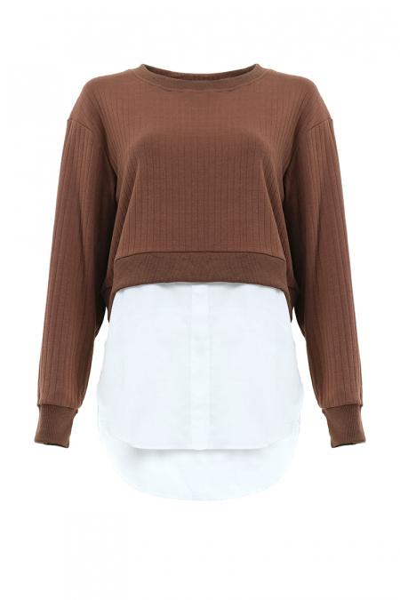 Noralynn Round Neck Blouse - Brown/White