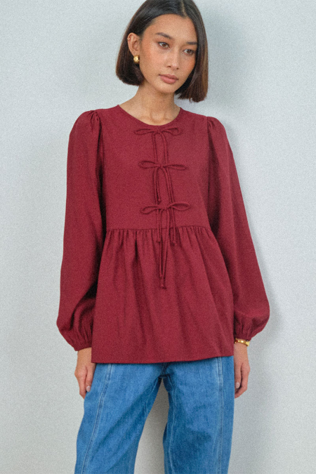 Sarafina Gathered Waist Blouse - Deep Red