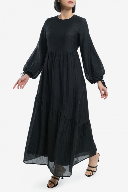 Gabriella Gathered Tier Dress - Black