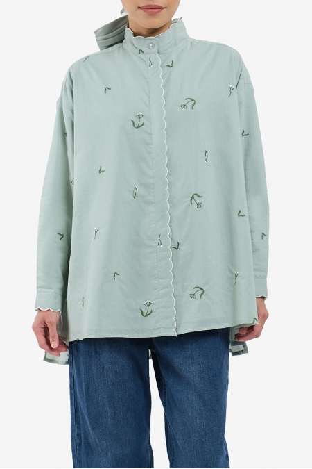 Marshelina Embroidered Blouse - Seafoam Floral