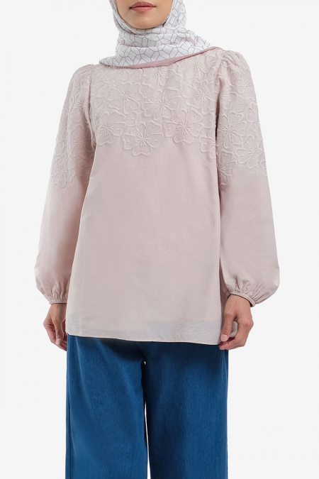 Emica Puff Shoulder Blouse - Dusty Pink