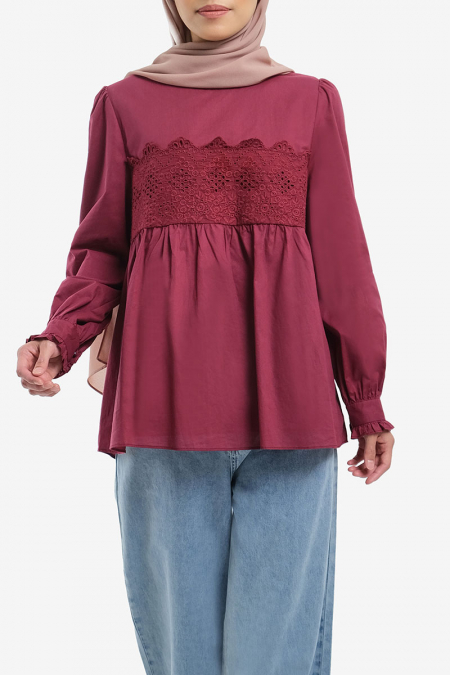 Dylyn Puff Shoulder Blouse 2.0 - Deep Wine