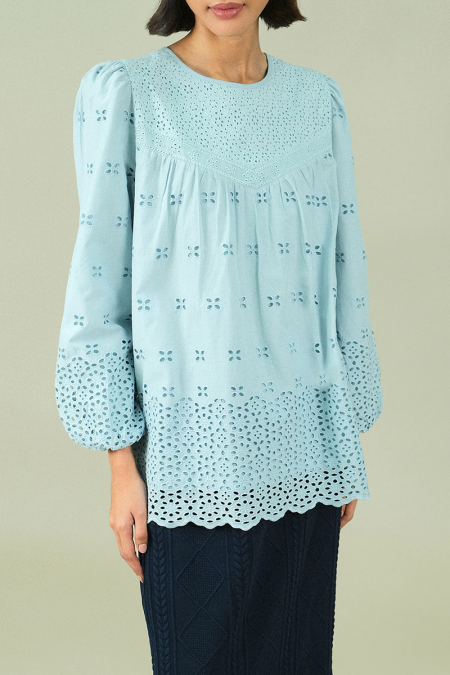 Bristol Embroidered Eyelet Blouse - Sky Blue