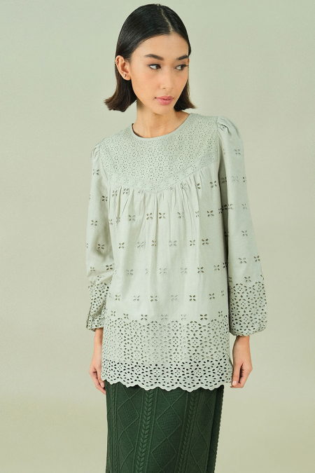 Bristol Embroidered Eyelet Blouse - Alfalfa Green