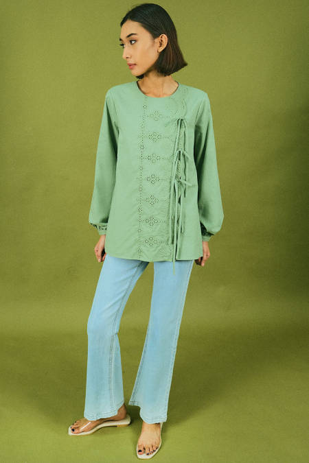 Aribah Bow Blouse - Deep Seafoam