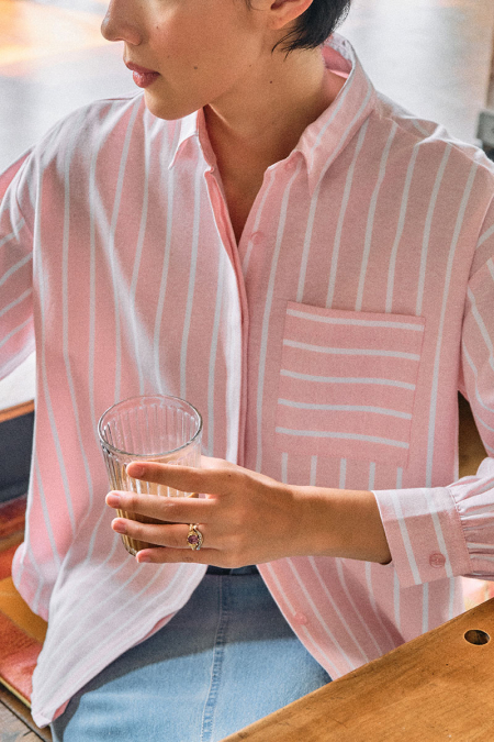 Mahpiya Front Button Shirt - Pink Stripe