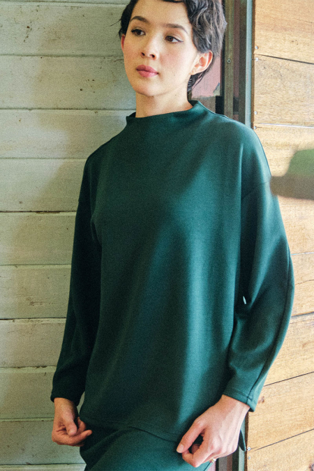 Denali High Neck Blouse - Forest Green