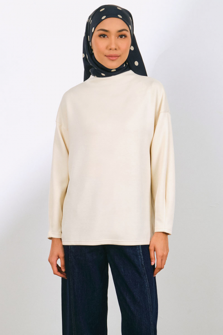 Denali Soft High Neck Blouse - Vanilla