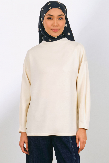 Denali Soft High Neck Blouse - Vanilla