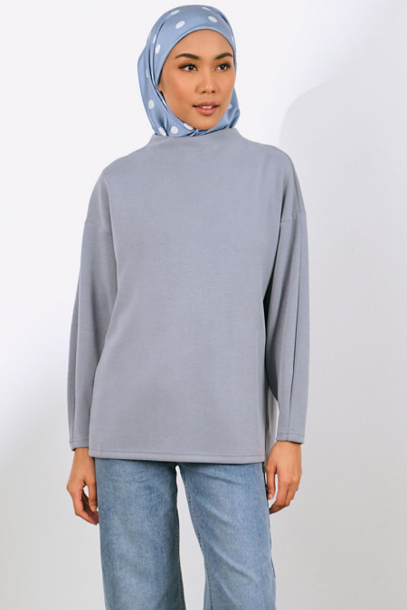 Denali Soft High Neck Blouse - Dusty Blue