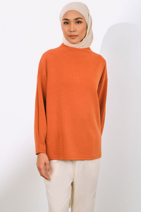 Denali Soft High Neck Blouse - Burnt Orange