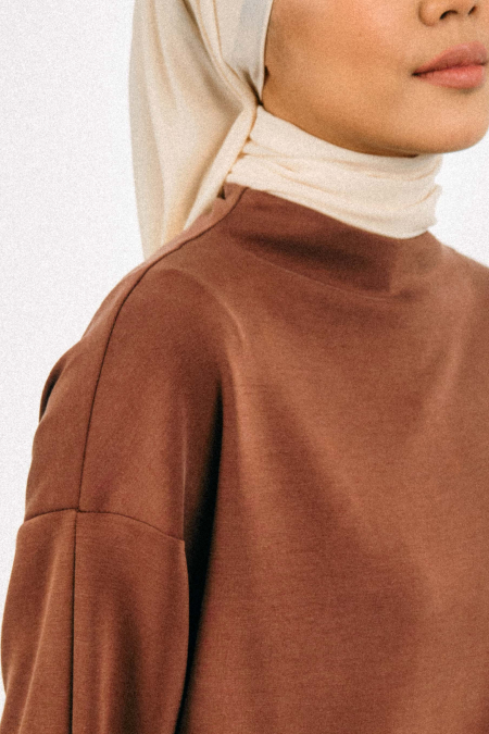 Denali Soft High Neck Blouse - Dark Cocoa