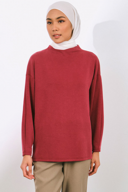 Denali Soft High Neck Blouse - Garnet Red