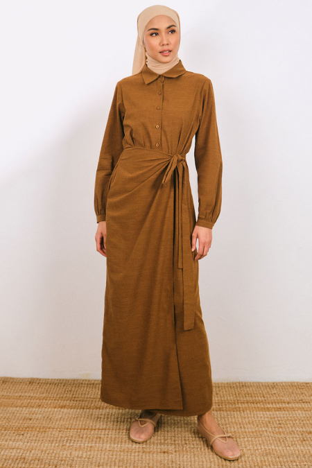 Medea Henley Dress - Tumeric Brown