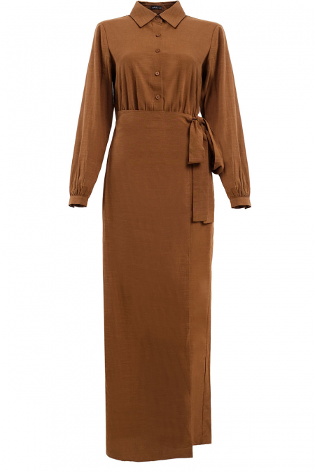 Medea Henley Dress - Tumeric Brown
